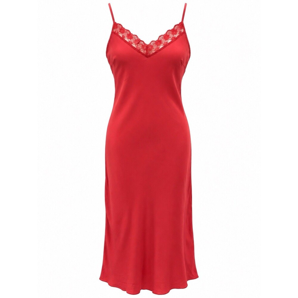 VTG 90s ECI New York 100% Silk Slip Dress Women Sz 12 Lace Coral Y2K Bias EVC